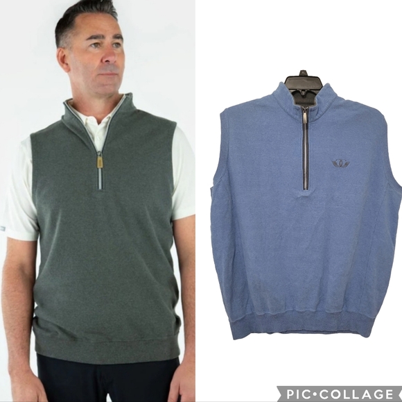 Straight Down Men's Half Zip Vest Size L  Cornflower Blue Cotton Preppy Fall - Picture 1 of 10